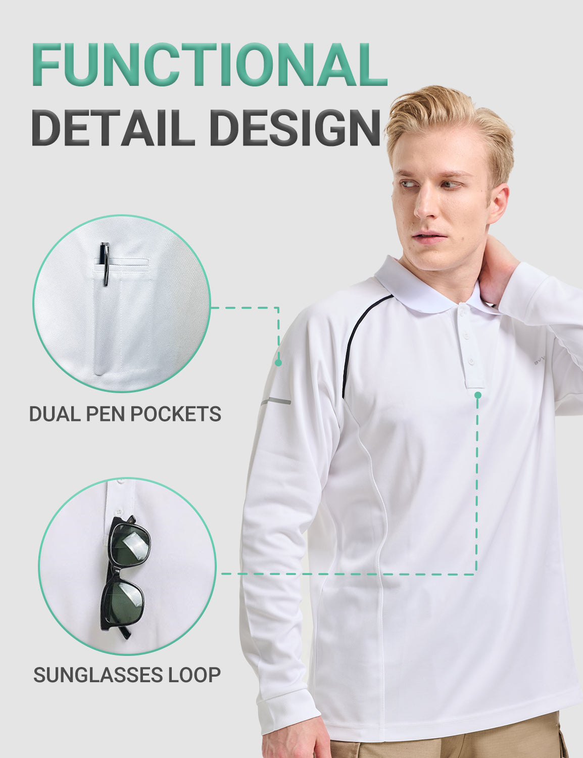 BVVU Mens Outdoor Polo Shirt Long Short Sleeves Performance Tactical Golf T-Shirts Moisture Wicking Collared Tennis Tees