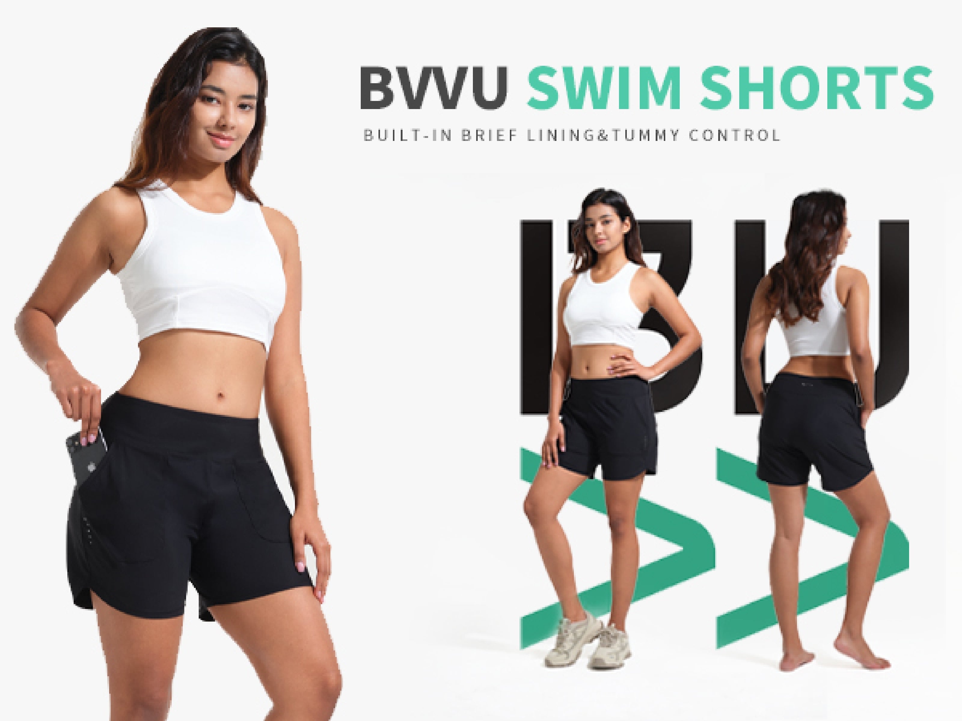BVVU Women's 5 inch Swim Board Shorts Tummy Control Swimsuit Bottoms UPF50+ High Waisted Beach Shorts for Women with Liner
