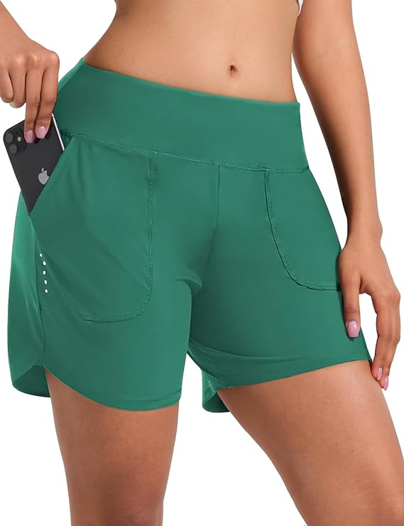 BVVU Women's 5 inch Swim Board Shorts Tummy Control Swimsuit Bottoms UPF50+ High Waisted Beach Shorts for Women with Liner