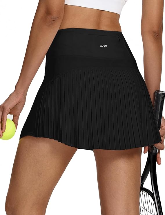 BVVU Women's Pleated Tennis Skirts Crossover High Waisted Athletic Golf Skorts Mini Skirt with Shorts Pockets Lightweight