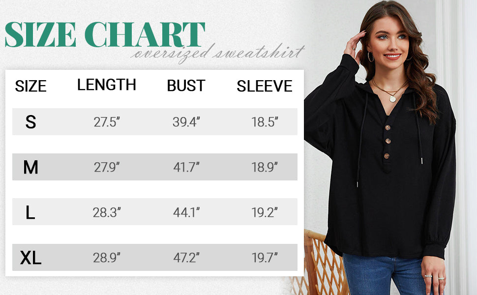   Olavrcby Womens V Neck Long Sleeve Henley Shirts Button Down Sweatshirts Hoodies Tunic Tops with Drawstring