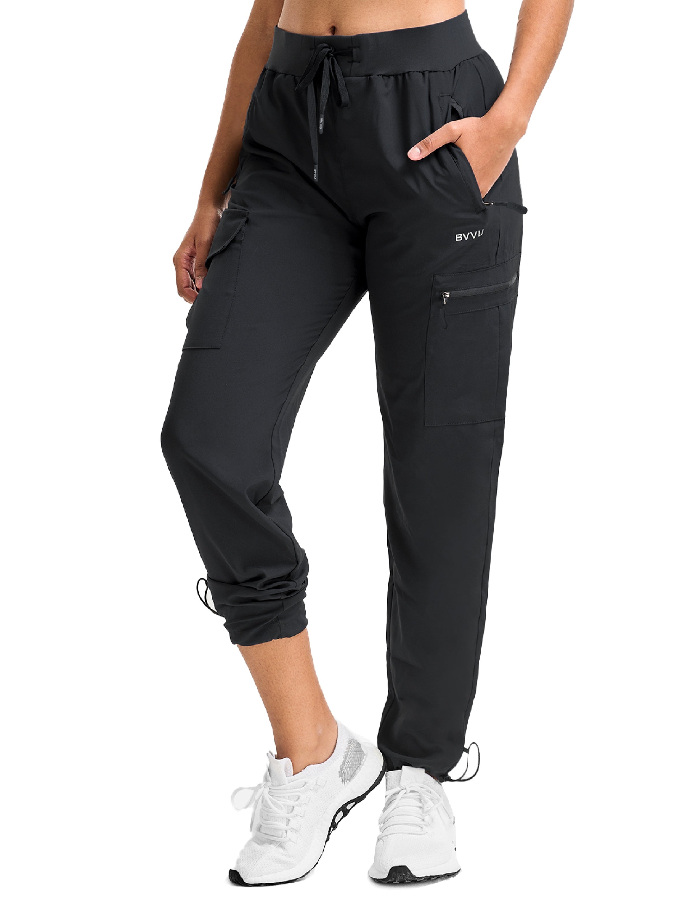 BVVU Women's Cargo Joggers Lightweight Quick Dry Hiking Pants Outdoor Waterproof Athletic Workout Pants with Zipper Pockets